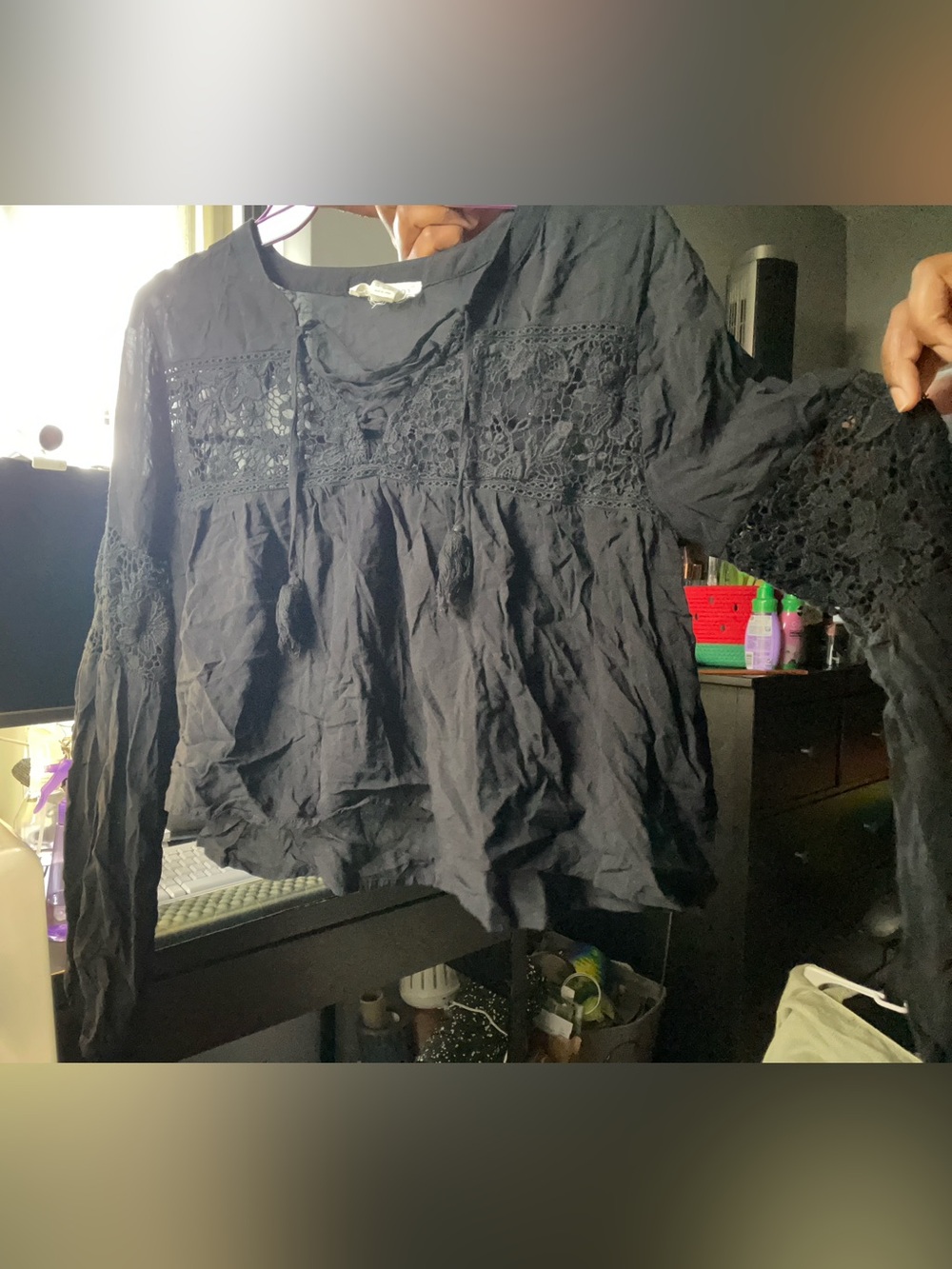 Forever 21 Black Lace-Trim Peasant Top - Sorry for the wrinkles